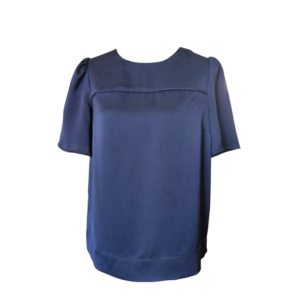 J.Crew 365 Navy Blue Puff Short Sleeve Yoke Detail Blouse Top Size 0